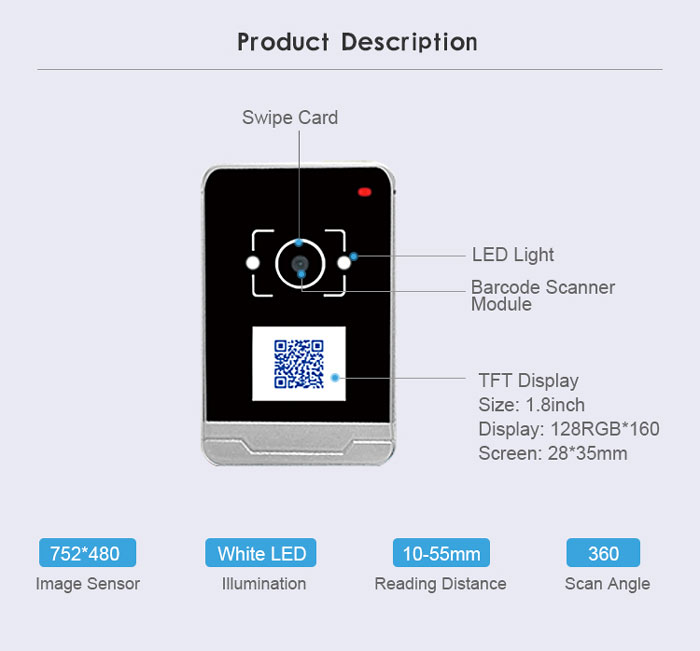 RD009 Sistema de controle de acesso com scanner de código QR e leitor de cartão RFID